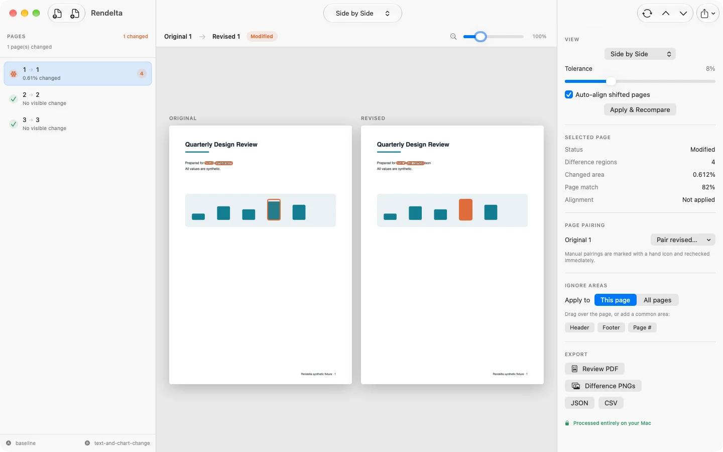 Rendelta visual PDF comparison workspace